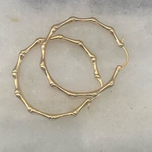Womens Gold Bamboo Hoop Earrings 18K Gold‎ Plated